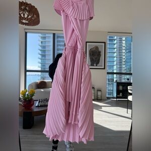 Maje Pink Asymmetrical Pleated Dress